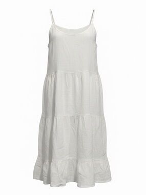 Valentina Naldi Classic White Tiered Spaghetti-Strap Midi Dress